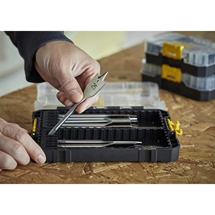 Stanley FatMax 8-tlg. Flachbohrer-Set STA88556, Premium Flachholzbohrer mit praktischem ToughCase, stapelbar, inklusive 12-32 mm Bohrer – Bild 3