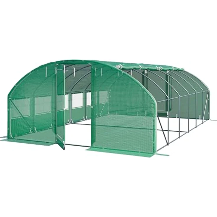 TOOLPORT Foliengewächshaus 4x6m Premium, schwenkbare Türkonstruktion, PE-Plane 180 g/m², wind- und wetterfest, grün transparent – Bild 1