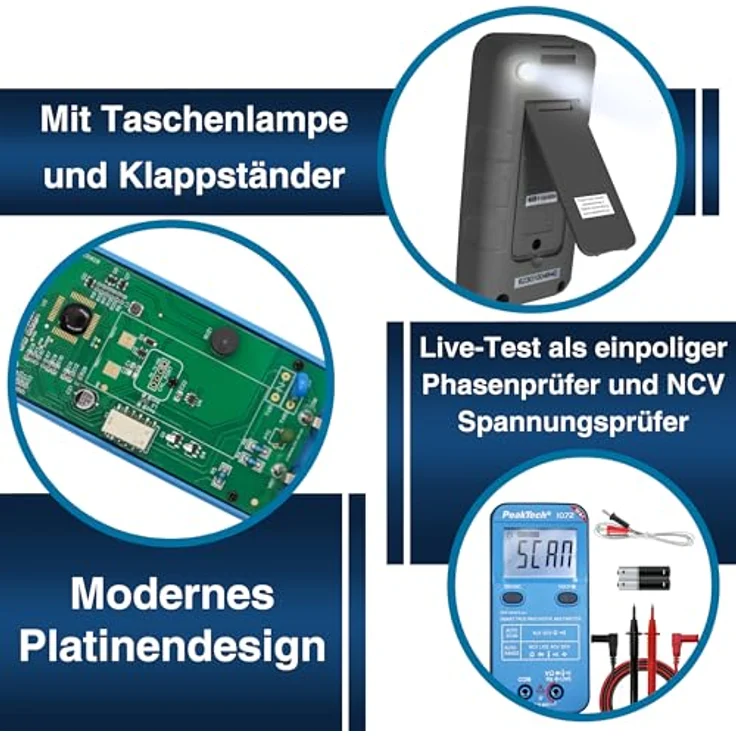 PeakTech P1072 – True RMS Digital Multimeter SMART mit Auto-Range, 4.000 Count LCD-Anzeige, bis 600V AC/DC, NCV, Live-Test, CAT III 600V, robustes ABS-Gehäuse – Bild 4