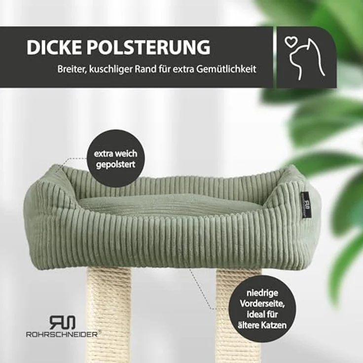 Rohrschneider Kratzbaum Katzenbaum Wolly 2 breite Kratzstämme mit Katzenbett Cordstoff, Made in Germany, versch. Farben – Bild 6