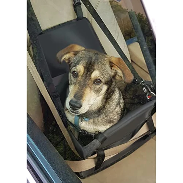 Purlov Hunde Autositz für kleine und mittlere Hunde Befestigungsgurtel Belüftungsnetz Verstärkt 40x40x32cm Wasserabweisend 20973, Schwarz – Bild 3