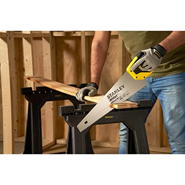 Stanley JetCut feine Handsäge 2-15-595 in 450 mm Länge Säge für Holz, Kunststoff, Laminat mit Griff aus Bi-Material, verbesserter Verzahnung & 45-90° Anschlag für präzises Sägen – Bild 4