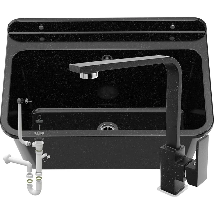 Granitan Einbauspüle LUX Ausgussbecken für Garage Keller Werkstatt und Waschküche, Waschbecken Set, Polypropylen, robust und langlebig – Bild 1
