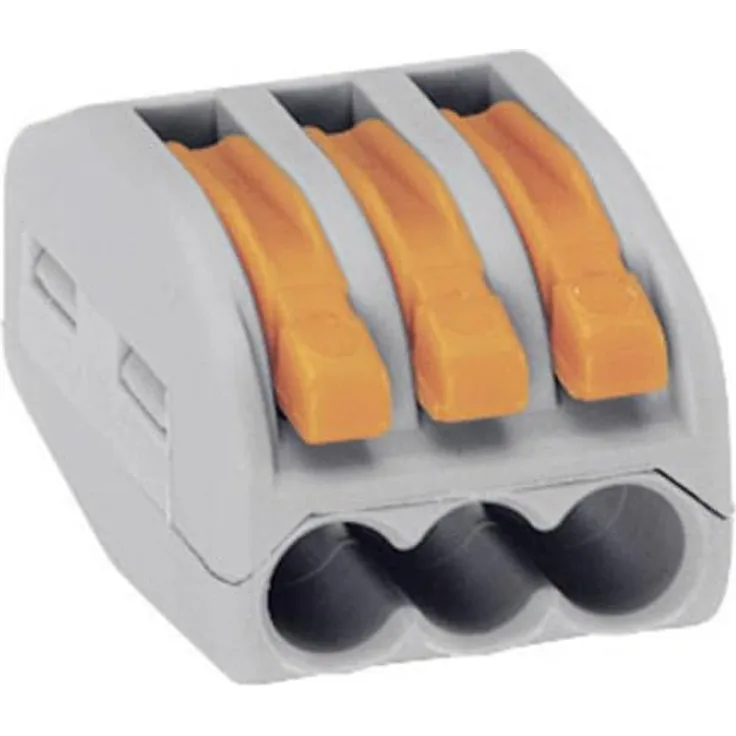 WAGO 222-413-50 Verbindungsklemme, flexibel für 0.08-4mm² und starr bis 0.08-2.5mm², Polzahl 3, 50 Stück, grau-orange