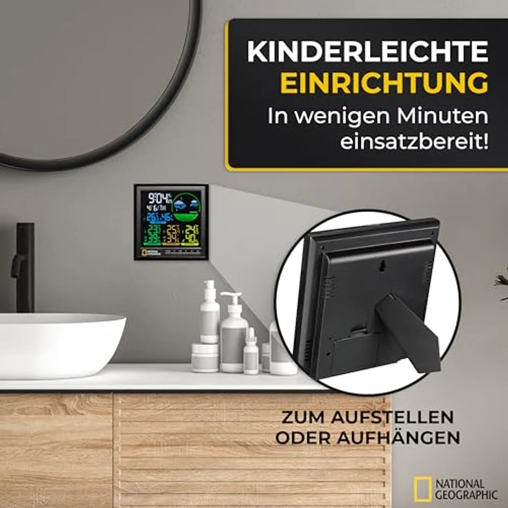 National Geographic Wetterstation, inkl. 3 Sensoren, Farbdisplay mit Wettervorhersage und Alarmfunktion – Bild 5