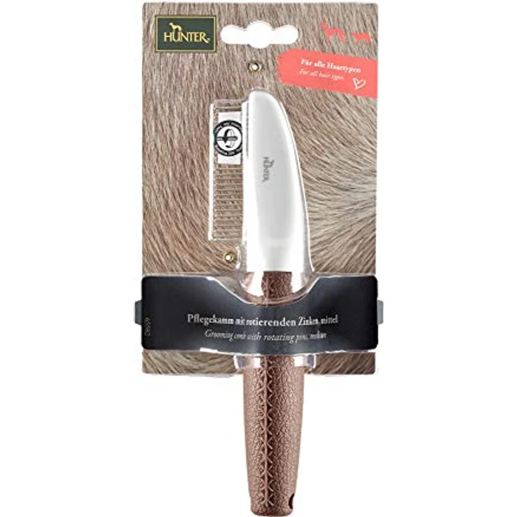 HUNTER SPA Pflegekamm mit rotierenden Zinken, zur Pflege von Deckhaar und Unterwolle, 19,0 x 4,0 cm, M, grau / braun – Bild 2