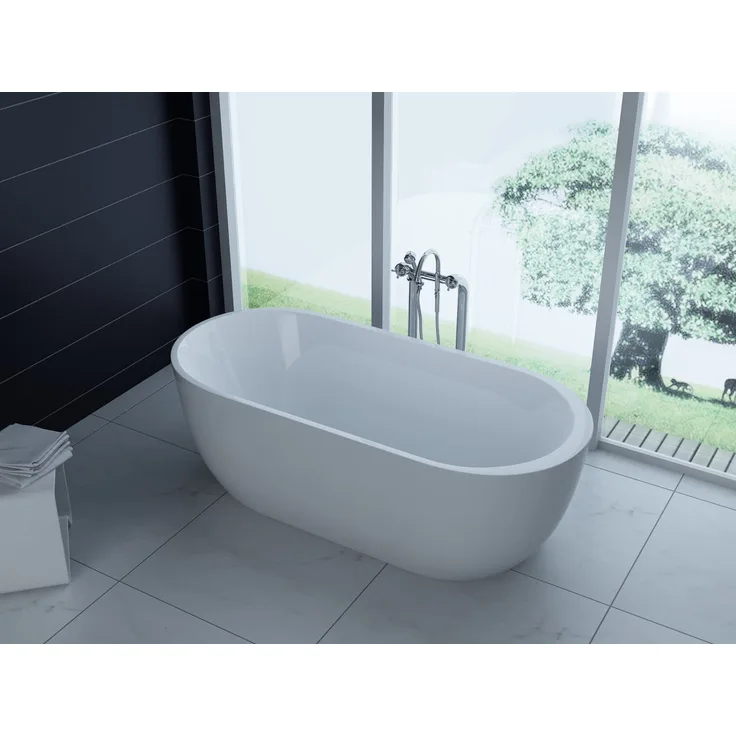 PureHaven Badewanne freistehend, Luxus Acryl 170x80 cm elegant inkl. Überlaufschutz, 200 l, Weiß