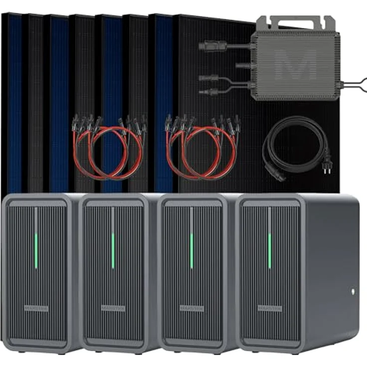 SUNNIVA® 4000W Balkonkraftwerk MARSTEK, 8,96 kWh Speicher, Bifazial Fullblack, 8x 500W N-Type Glas-Glas Module, Komplettset steckerfertig – Bild 1