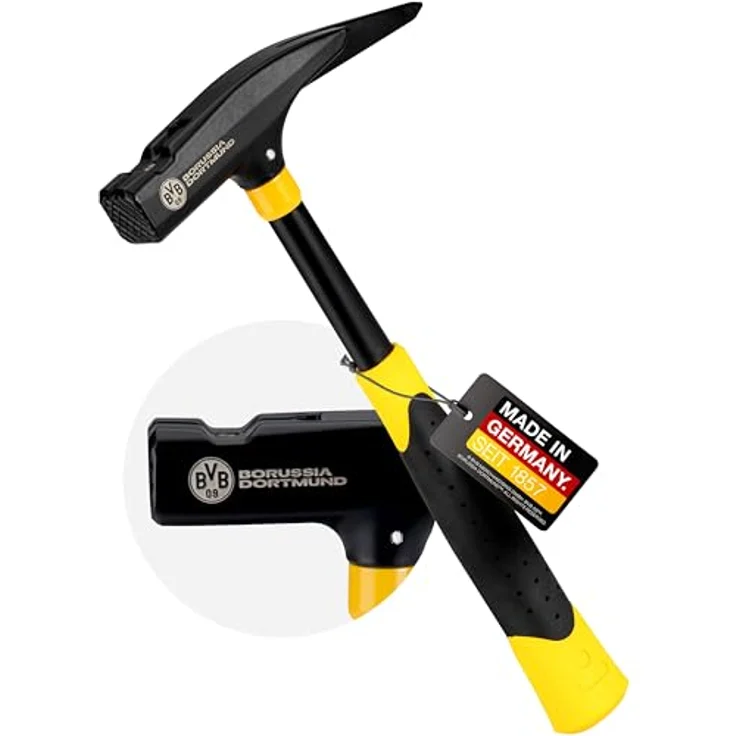 PICARD Hammer Latthammer 760g mit BVB-Logo, schwarz-gelb, geraut, ergonomischer 2K Griff – Bild 1