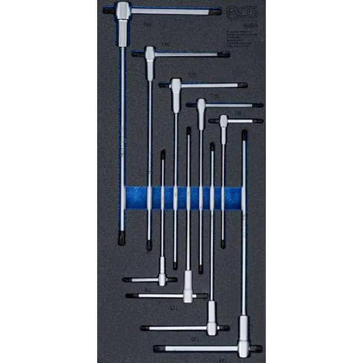 BGS 6090 Werkstattwageneinlage 1/3, 9-tlg. Schraubendreher-Satz mit T-Gleitgriff, T-Profil (für Torx) von T10 bis T50, Chrom-Vanadium-Stahl – Bild 1
