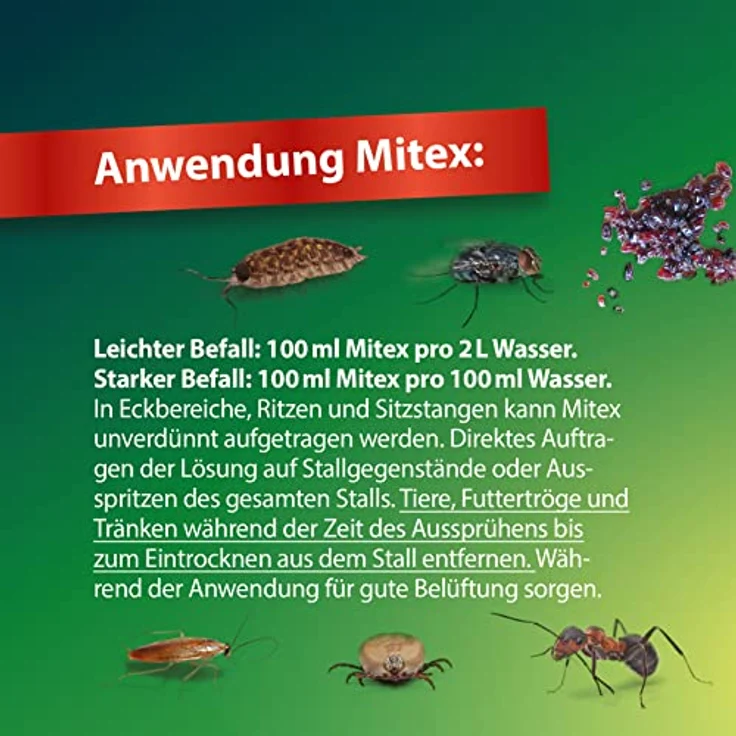 Röhnfried Mitex 1000 ml I Insektenschutz mit Langzeitwirkung I wirkt gegen rote Vogelmilbe, Milben, Ameisen, Flöhe etc. I hochwirksamer Parasitenschutz – Bild 5