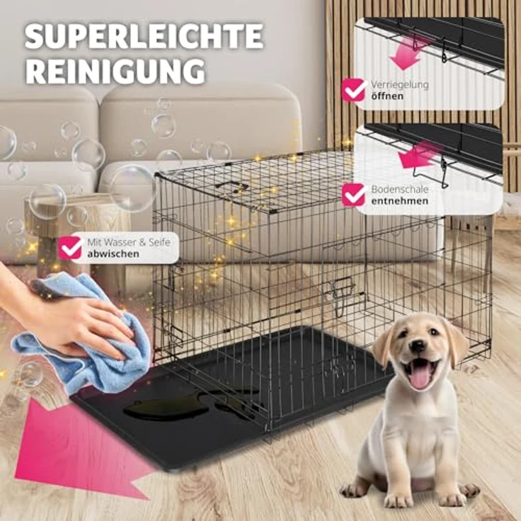 tectake® Hundekäfig, Hundegitter Box, Dog Kennel faltbar mit XXL Türen und abgerundeten Kanten, stabil und einfach zu reinigen - 108 x 71 x 76 cm – Bild 4