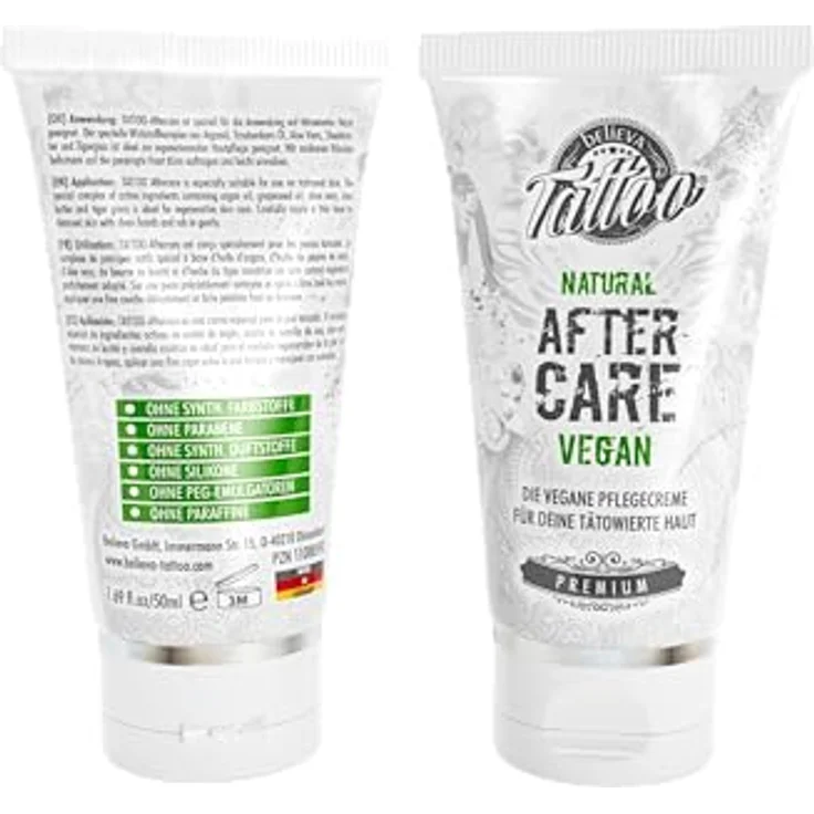Believa Tattoo Vegane Tattoocreme, ÖKO-Test "GUT", 50ml - Tägliche Pflege mit Tigergras, Aloe Vera und Sheabutter – Bild 2