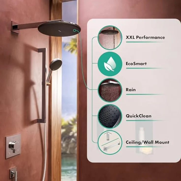hansgrohe Raindance Alive S, wassersparende runde Kopfbrause (300 mm), Regendusche mit 1 Strahlart, Chrom, EcoSmart und Antikalk-Funktion – Bild 2