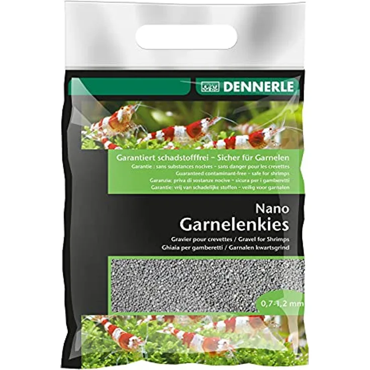 DENNERLE Nano Shrimp Gravel, Aquarienkies 2 kg, lichtbeständig, CO2-beständig, härteneutral, Körnung 0,7 – 1,2 mm