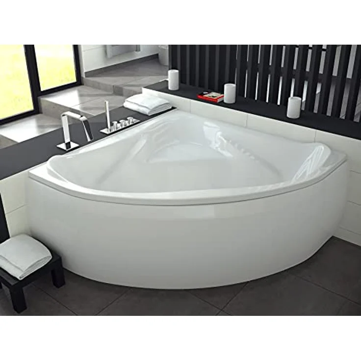 KOLMAN Badewanne EWA Eckbadewanne 134x134 Original Acryl Wanne mit automatischem Ablauf, Komplettset 3in1 in reinweiß – Bild 2