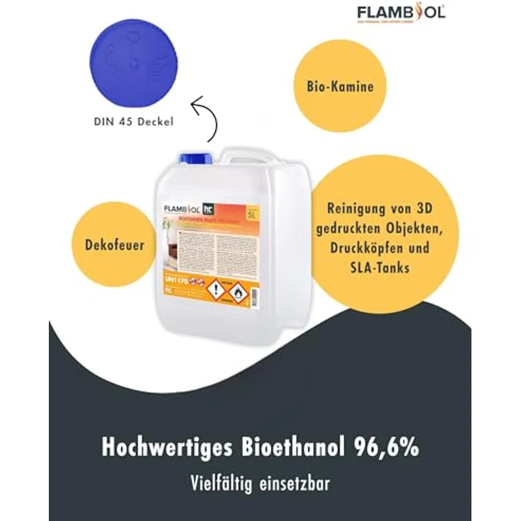 Höfer Chemie GmbH 2 x 5 Liter Bioethanol 96,6% Premium für Ethanol-Brenner oder Kamine – Bild 2