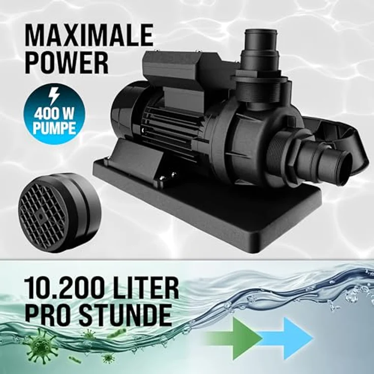 monzana Sandfilteranlage SF102K, 10.200 L/h für Pools bis 35.000 L, mit 25 L Filterkessel, Pumpe und 1 kg Filterbällen, schwarz/blau – Bild 3