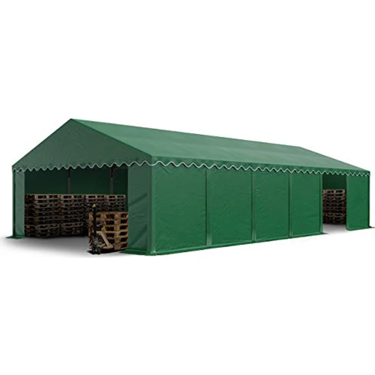 TOOLPORT Lagerzelt 6x12 m Industriezelt Unterstand PVC Plane 750 N dunkelgrün mit Bodenrahmen und Dachverstärkung – Bild 1