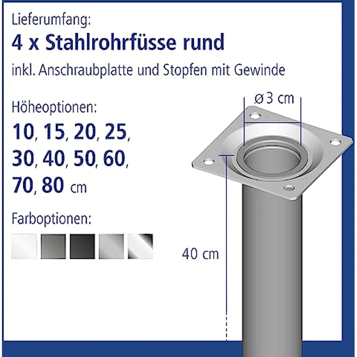 Möbelfuß weißalu.30mm H.400mm Platte ELEMENT SYSTEM VE: 4 – Bild 3