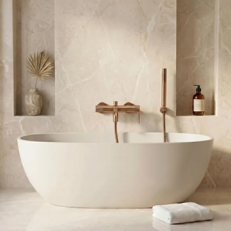 wohnwerk.idee Wannenarmatur Badewanne Armatur inkl. Handbrause, Gold Matt, Chrom, Kupfer Matt, präzise Temperaturregulierung, Diamant-Rändelung – Bild 8