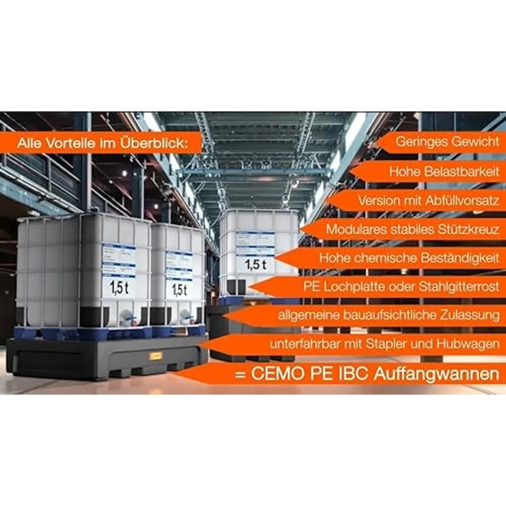 Cemo IBC-Auffangwanne 1.100 l, Polyethylen mit Stützkreuz, B x H x T: 146 x 85 x 117 cm, stapelbar, unterfahrbar – Bild 5