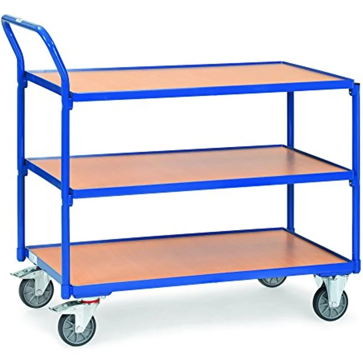 FETRA Tischwagen 2752, leichter Stahlrohr-Tischwagen mit 3 Böden, brillantblau RAL 5007, Tragkraft 80 kg – Bild 2