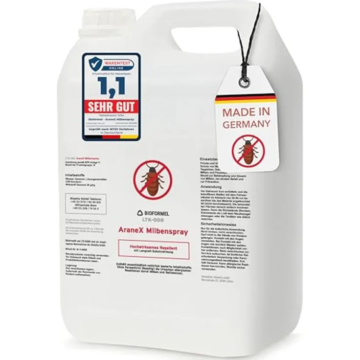 Bioformel LTK-008 Milbenspray, 5L Anti-Milben-Spray mit Langzeitwirkung für Matratzen, Textilien, Polster & Bett, hochwirksam gegen Hausstaubmilben und Bettwanzen