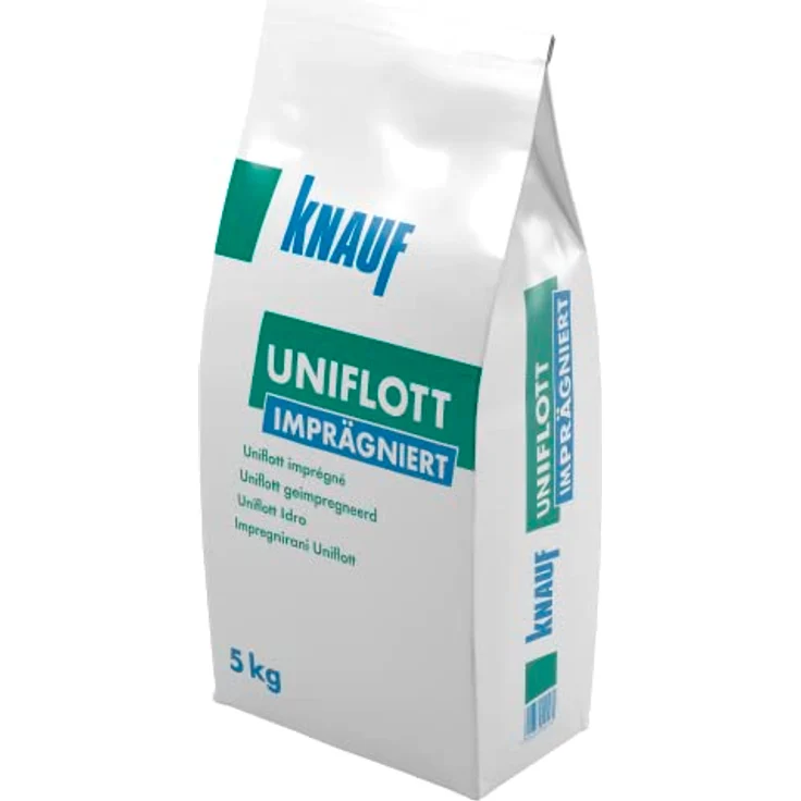 Knauf Uniflott imprägniert Gipsspachtel-Masse zum Verspachteln von imprägnierten Gipsplatten mit HRK bzw. HRAK ohne Fugen-Deckstreifen, 5 kg – Spezial-Gips, wasser-abweisende Spachtel-Masse – Bild 2