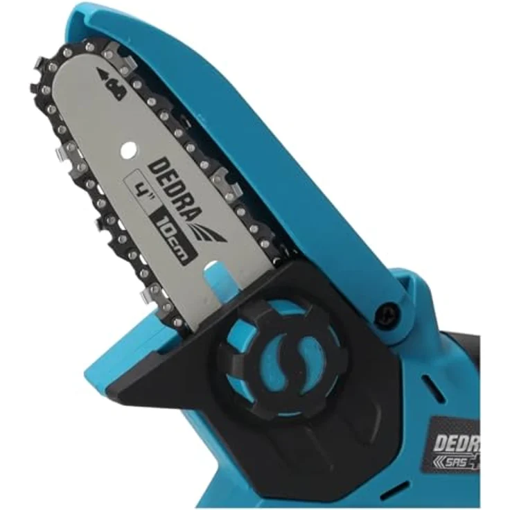 Dedra DED7099, Mini-Kettensäge (Akku-Säge) mit 18-V-Antrieb, 100 mm Führungsschiene, für Holzschnitt bis 95 mm Durchmesser – Bild 6