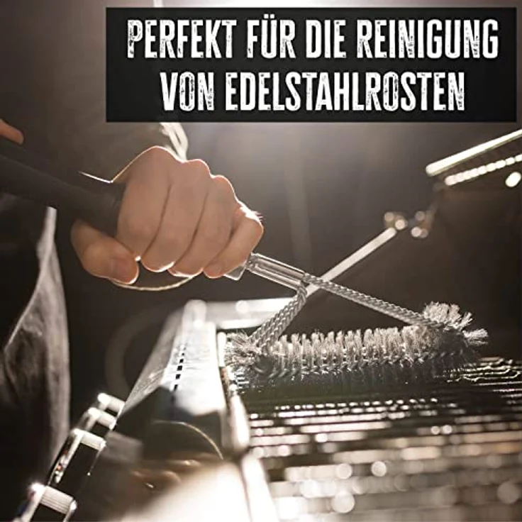 Grillfürst Premium Grillbürste mit Edelstahl Borsten, 45 cm - Grill Reinigungsbürste für Grillrost, Grillrost Bürste mit langem 3-Fach Bürstenkopf – Bild 4