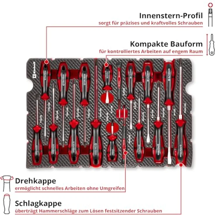 Einhell Pad Schraubendreher Set 17-tlg., Schlagkappe, chromvanadium, E-Case-System, kompakte Bauform, Innenstern-Profil – Bild 4