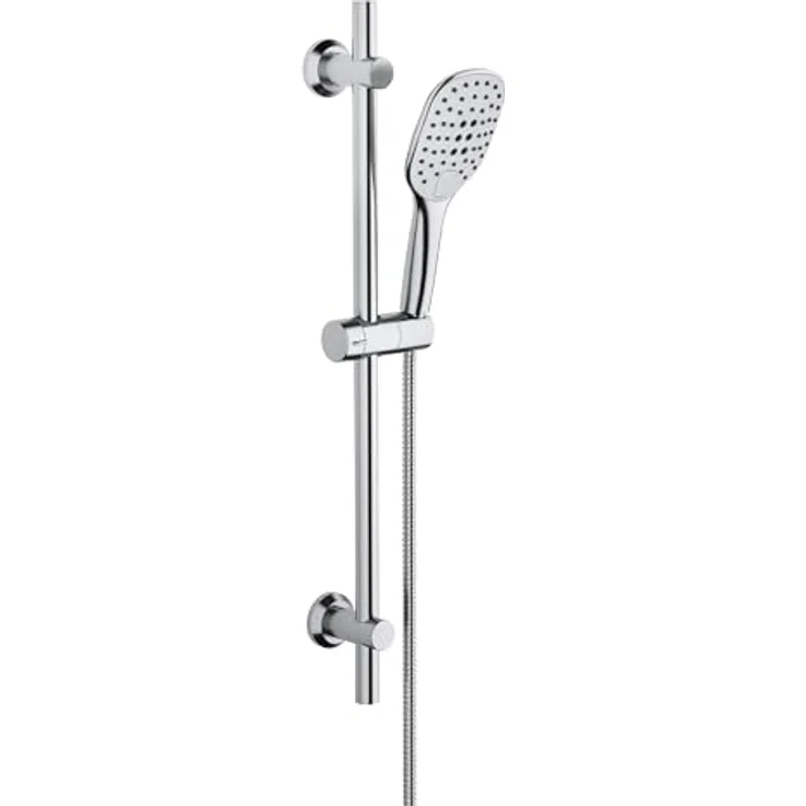 JOHO Edelstahl Duschstange 70 cm, Chrom Duschbrauseset mit Handbrause und 3 Strahlarten, inklusive 150 cm Schlauch und höhenverstellbarer Halterung – Bild 1