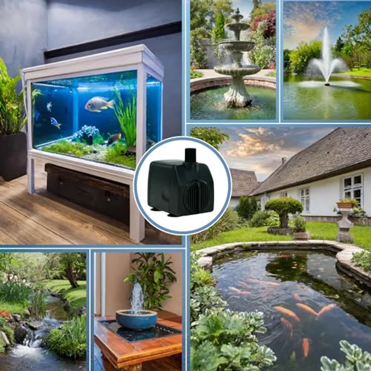 KERRY Wasserspiel-Pumpe 12 V – 750 L/H | nur 10 Watt | 7m Kabel | 140 cm Förderhöhe | Teichpumpe | Wasserpumpe | Springbrunnen-Pumpe | KEP750L, Schwarz – Bild 8