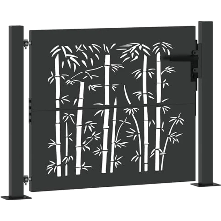 vidaXL Gartentor 105x75 cm, Gartentor aus pulverbeschichtetem Cortenstahl mit Bambus Design, schwarz – Bild 4