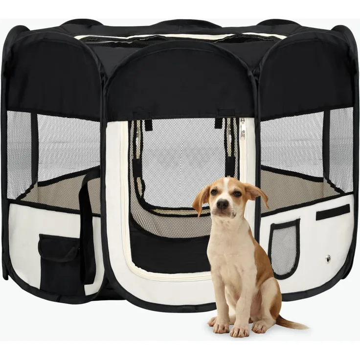 vidaXL Faltbarer Welpenlaufstall mit Tragetasche Schwarz 90x90x58 cm