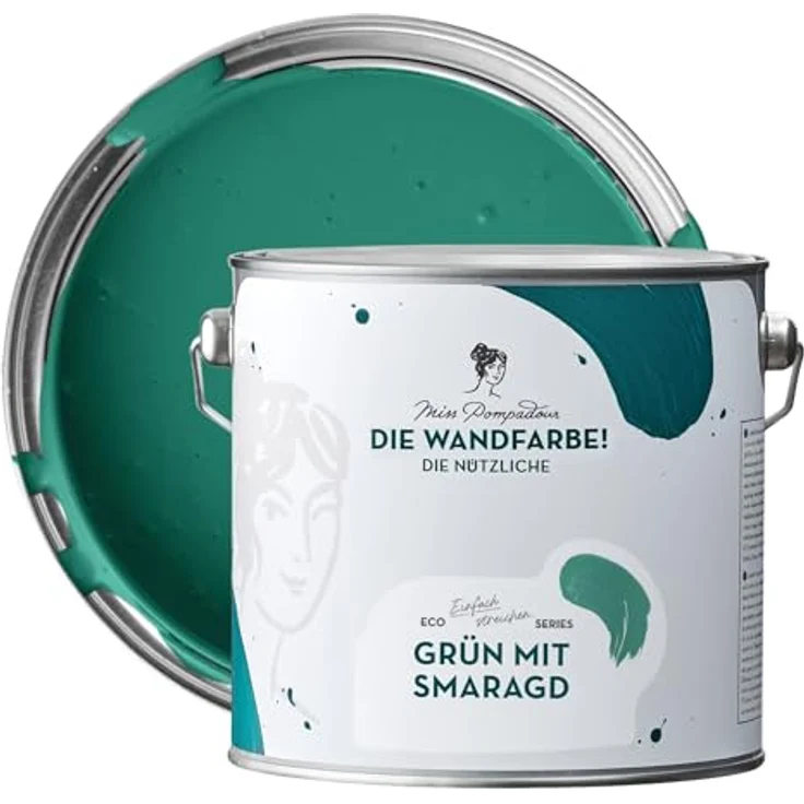 MissPompadour Wandfarbe Grün mit Smaragd, abwaschbare Wandfarbe 2,5 L, hohe Deckkraft, scheuerbeständig und wasserbasiert – Bild 1