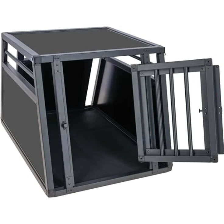 Kerbl Pet Alu-Transportbox Vacation, eintürig, Aluminium-Hundebox mit Antirutsch-Teppich, Graphit, 77x55x50cm, optimale Passform für Kofferraum – Bild 2
