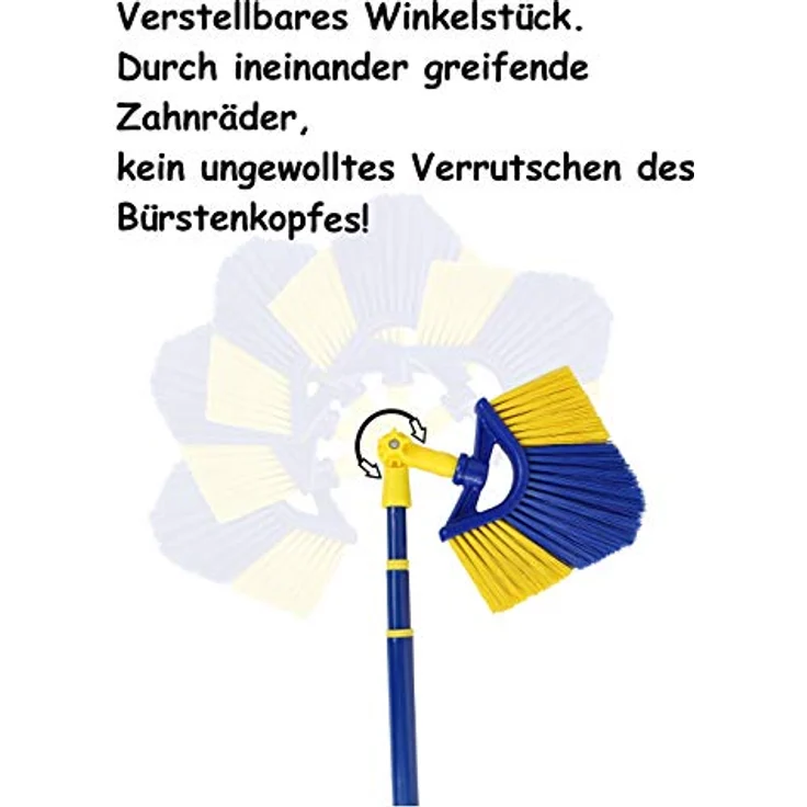 Pullach Hof Teleskopstiel Eckbesen-Set mit 4 Meter Teleskopstange, italienisches Grobgewinde, strapazierfähige Kunststoffborsten, blau – Bild 4