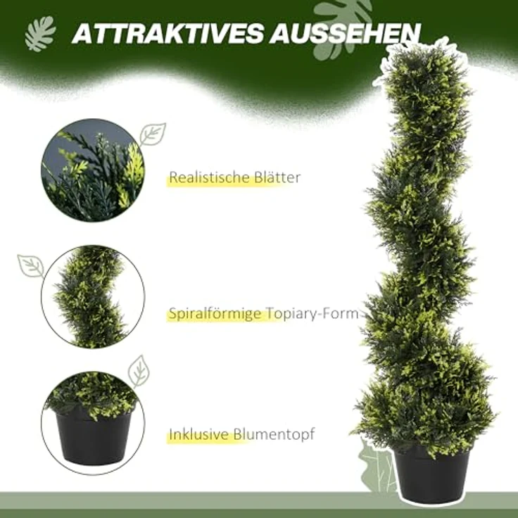 Outsunny 2er Set künstliche Zedernbaum groß 90 cm Kunstpflanze, Plastik künstliche Pflanzen Zeder im Topf, Spiralpflanze wie echt für Wohnzimmer Schlafzimmer Büro Garten Moderne Dekoration, Schwarz – Bild 4