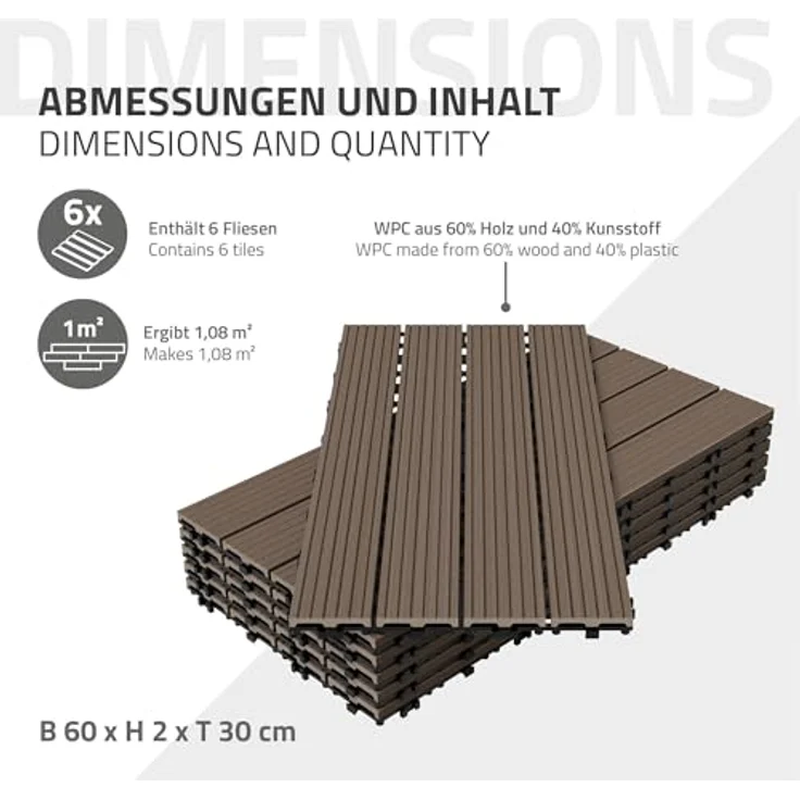4er Pack WPC Bodenplatte 60x30 dunkelbraun – Bild 7