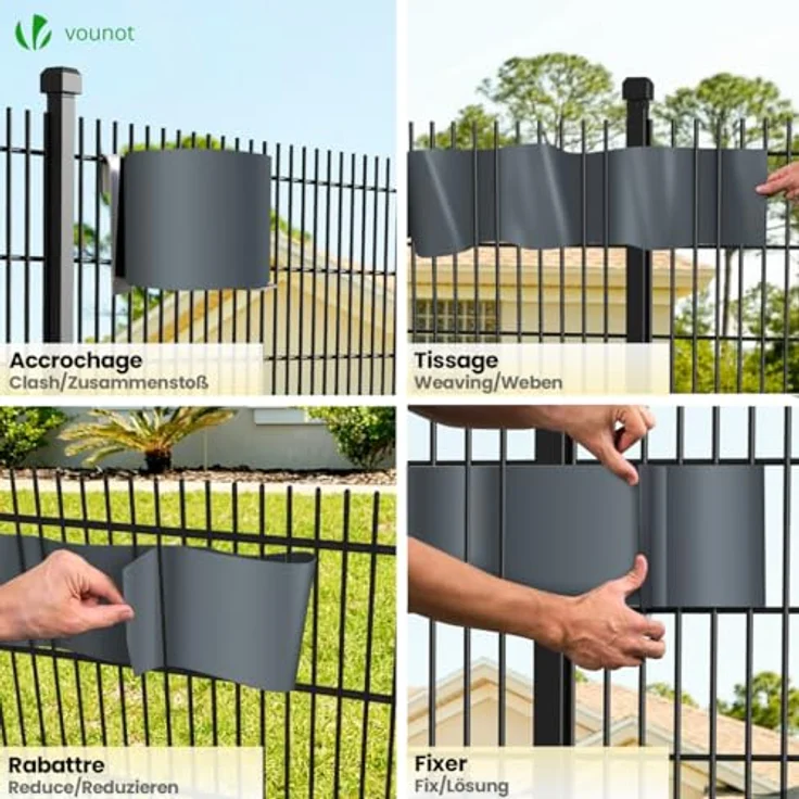 VOUNOT PVC Sichtschutzstreifen für Doppelstabmatten 140m x 19cm, 80 Befestigungsclips, Sichtschutz Zaunfolie für Stabmattenzaun, Gartenzaun, Zaun, Anthrazit – Bild 7