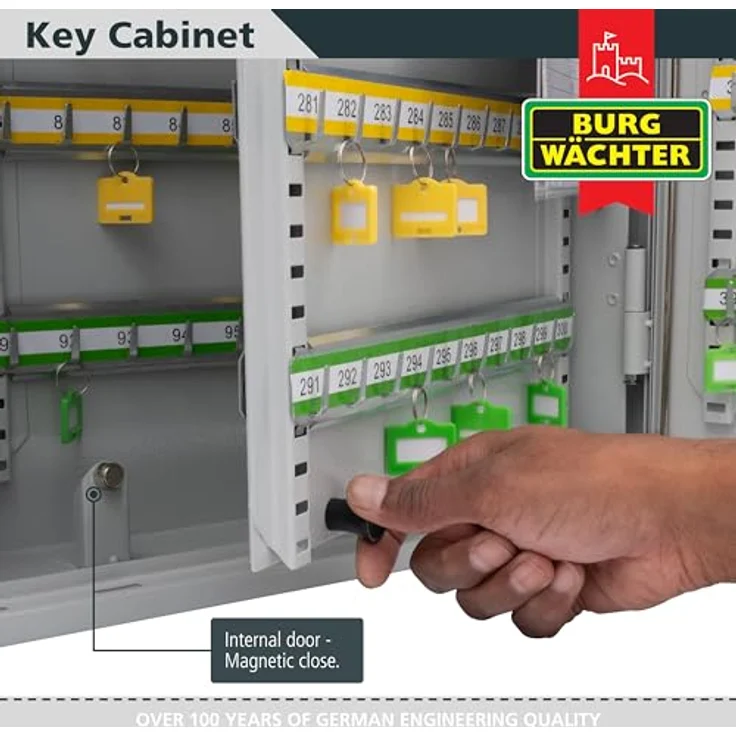 BURG-WÄCHTER PZ 6850, abschließbarer Schlüsselkasten mit 200 Haken, Stahl lichtgrau, ideal zur Schlüsselaufbewahrung – Bild 5