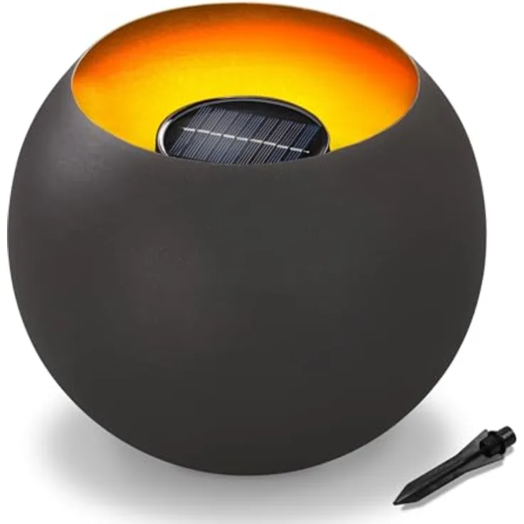 Esotec Solar Feuerschale Fire Pot, wetterfeste Garten-Deko mit realistischem Flammeneffekt, Akku, LED, anthrazit-orange, 26 x 21 cm, für außen