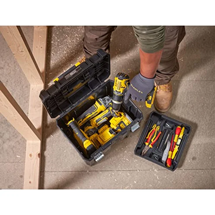 Stanley FMST1-71971 FatMax Pro-Stack tiefe Werkzeugbox (23L Fassungsvermögen, mit Metallschließen und herausnehmbarer Trage, zum Verstauen großer Maschinen, stapelbar – Bild 4