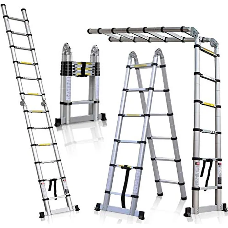 Teleskopleiter, zusammenklappbar, 5 m, 2-in-1 Klappleiter, (2,5 m + 2,5 m), EN131-zertifiziert, Tragfähigkeit bis 150 kg