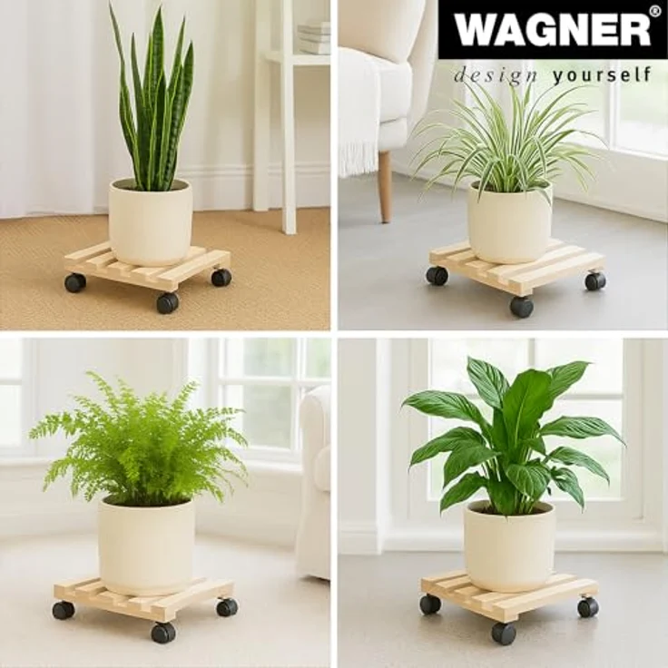 WAGNER Pflanzenroller PALETTI 35 x 35 cm I Pflanzenroller für Innenbereich, Kiefer Natur I Blumenroller aus FSC-zertifiziertem Massivholz I Kübelroller aus Holz I Tragkraft 100 kg ? 20003401 – Bild 6