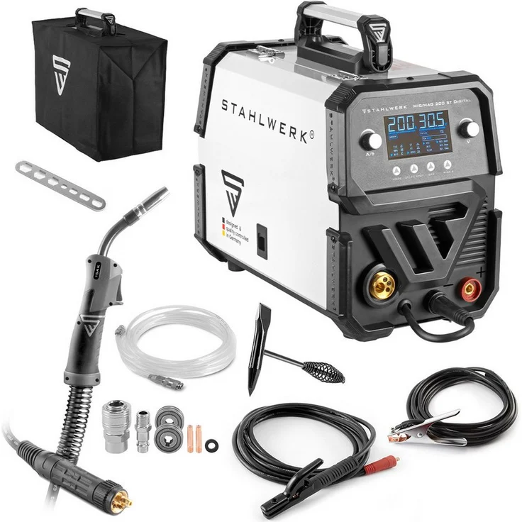 STAHLWERK Schutzgasschweißgerät MIG MAG 200 ST Digital IGBT, 40 - 200 A, Packung, Inverter mit 200 A, Spot-Funktion, Schutzgas-Schweißgerät, blau - Preisvergleich – Bild 1