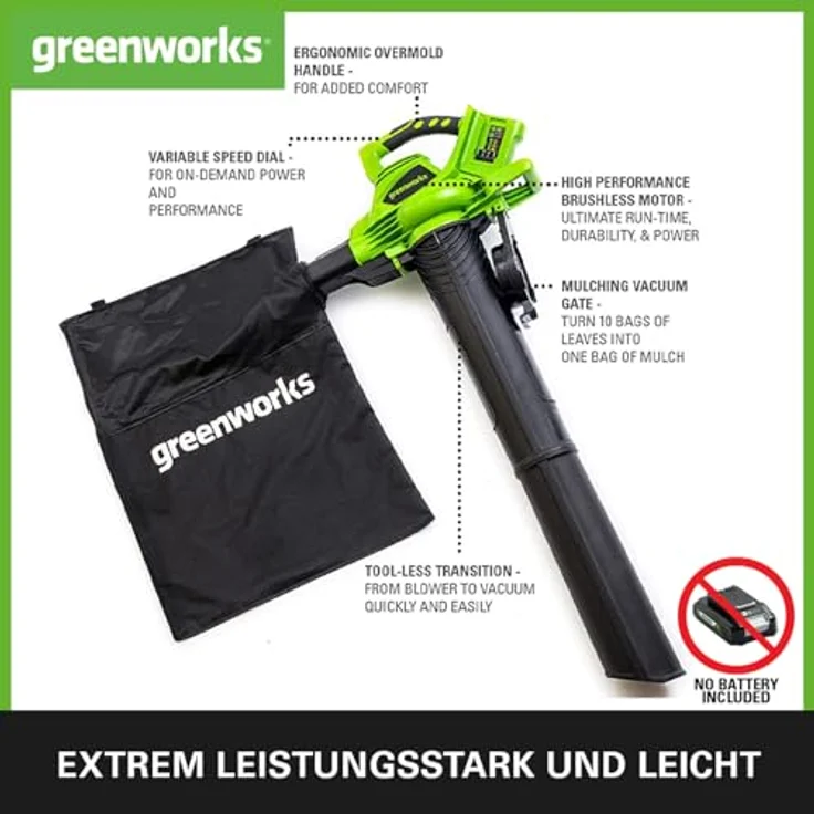 Greenworks Tools 01-000002405307 GD24X2BV Laubbläser Grün Schwarz 48 V – Bild 3
