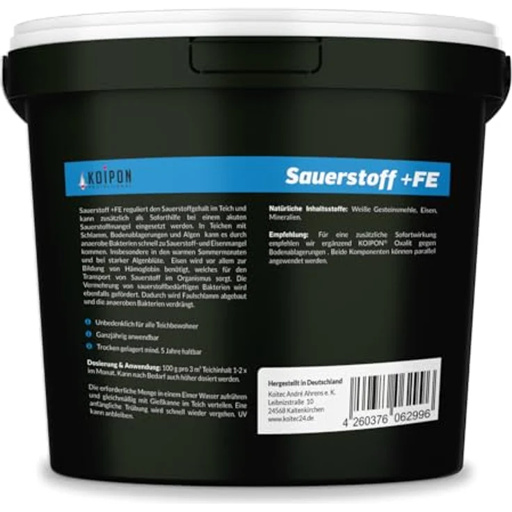 KOIPON Teichpflege KOIPON Sauerstoff +FE Aktivsauerstoff, Soforthilfe bei Sauerstoffmangel, Fischverträglich, Ganzjährig, Made in Germany – Bild 2